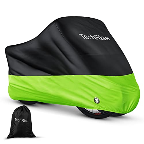 TechRise Funda Bicicleta para 2-3 Bicicletas, Funda Bicicleta exterior Impermeable Anti Viento Polvo UV con Orificios de Cerradura y Bolsa de Almacenaje para Bicicletas de Montaña/ Carretera (verde)