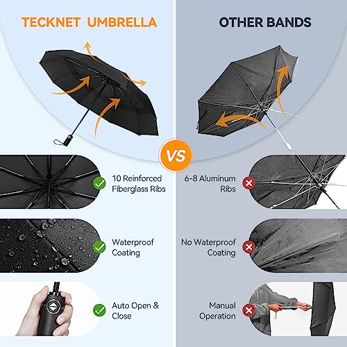 TECKNET Paraguas Plegable, Antiviento Sombrilla con Doble Cubierta para Hombres, Automático Abierto y Cierre, Ligero Portátil, Viaje Grandes Umbrella de 10 Varillas, Negro