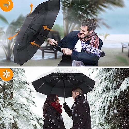 TECKNET Paraguas Plegable, Antiviento Sombrilla con Doble Cubierta para Hombres, Automático Abierto y Cierre, Ligero Portátil, Viaje Grandes Umbrella de 10 Varillas, Negro