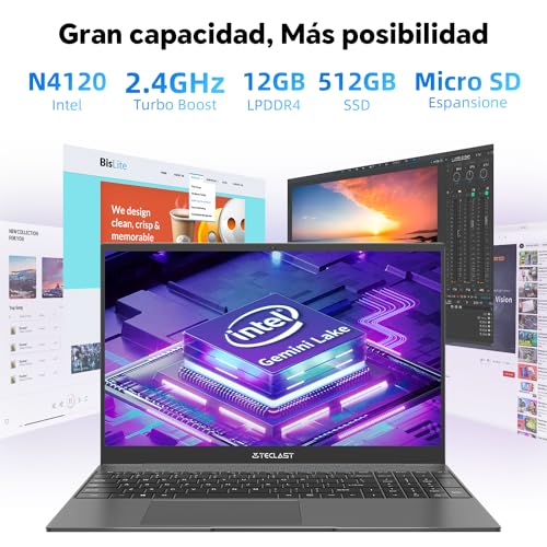 TECLAST F16plus 15,6" Ordenador Portatiles 12GB RAM 512GB SSD Celeron N4120,hasta 2.6 GHz,PC Portátil con WiFi de Doble Banda,1920x1080,5000mAh,BT4.2,Soporta Memoria extendida,Teclado retroiluminado