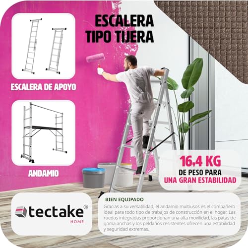 TecTake 401668 Escalera 4 en 1 de Aluminio Multiusos Combinación y Andamio Plataforma de Trabajo