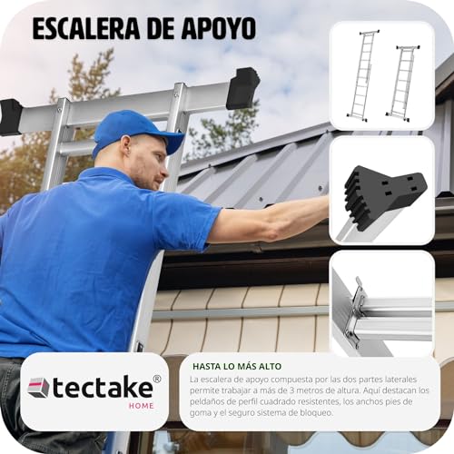 TecTake 401668 Escalera 4 en 1 de Aluminio Multiusos Combinación y Andamio Plataforma de Trabajo