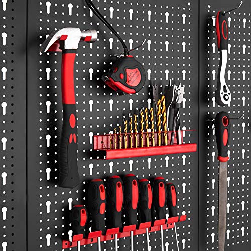 tectake 403559 Tablero perforado para herramientas, Panel metálico con agujeros para pared, Organizador multiusos con soportes, Estantería de almacenamiento portaherramientas, Oficina, Grande