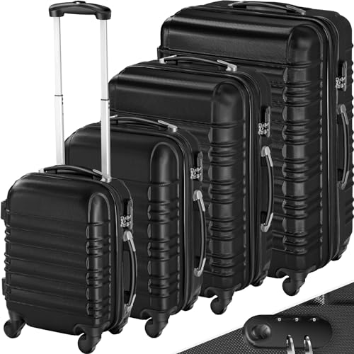 TecTake 800317 Conjunto de 4 Maletas ABS, Set de 4 Piezas, Trolley de Viaje, Carcasa Rígida, Ruedas con Giro de 360 (Negro | No. 402024)