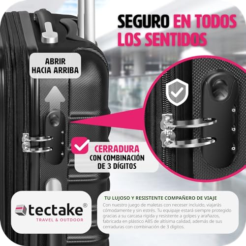 TecTake 800317 Conjunto de 4 Maletas ABS, Set de 4 Piezas, Trolley de Viaje, Carcasa Rígida, Ruedas con Giro de 360 (Negro | No. 402024)