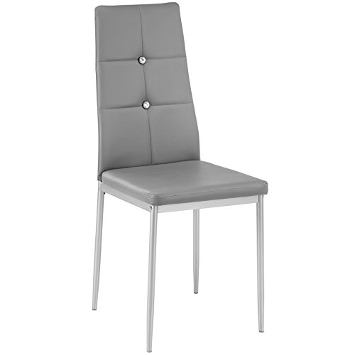 TecTake 800452 - Set de Sillas de Comedor, Asiento y Respaldo Acolchado, Piel Sintética con Piedras Brillantes Integradas, 40x42x97cm (4X Gris | no. 402546)