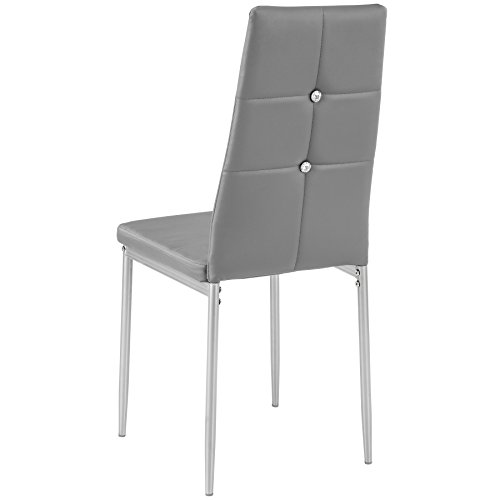 TecTake 800452 - Set de Sillas de Comedor, Asiento y Respaldo Acolchado, Piel Sintética con Piedras Brillantes Integradas, 40x42x97cm (4X Gris | no. 402546)