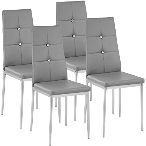 TecTake 800452 - Set de Sillas de Comedor, Asiento y Respaldo Acolchado, Piel Sintética con Piedras Brillantes Integradas, 40x42x97cm (4X Gris | no. 402546)