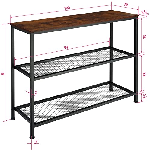 TecTake® 800914 Mesa Consola, Cómoda Estilo Industrial Rústico, Mobiliario de Salón, Mueble con Estantes de Rejilla (Madera Industrial Oscura, Rústica)