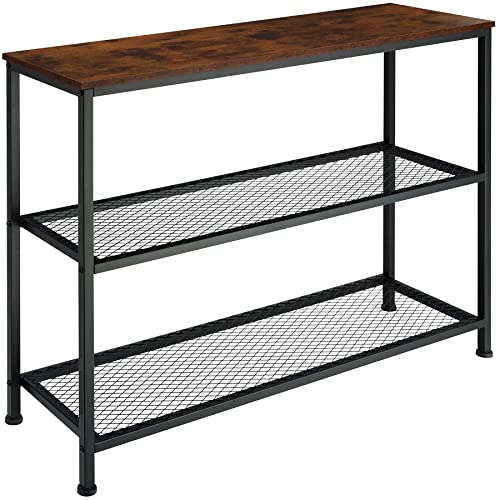 TecTake® 800914 Mesa Consola, Cómoda Estilo Industrial Rústico, Mobiliario de Salón, Mueble con Estantes de Rejilla (Madera Industrial Oscura, Rústica)