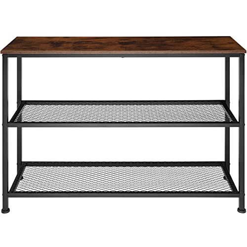 TecTake® 800914 Mesa Consola, Cómoda Estilo Industrial Rústico, Mobiliario de Salón, Mueble con Estantes de Rejilla (Madera Industrial Oscura, Rústica)