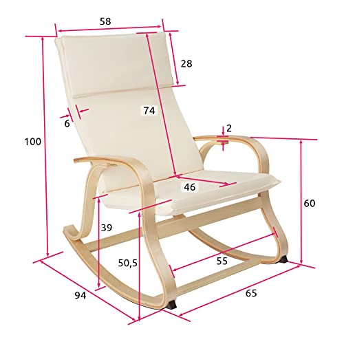 TecTake 801034 - Mecedora Roca de Madera de Abedul 150kg, Silla Mecedora, Oscilante, Sillón Ergonómico para Balanceo (Beige)