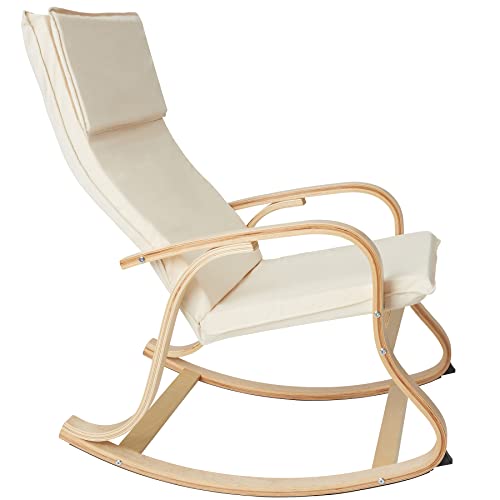 TecTake 801034 - Mecedora Roca de Madera de Abedul 150kg, Silla Mecedora, Oscilante, Sillón Ergonómico para Balanceo (Beige)