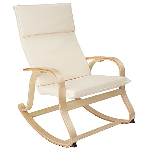 TecTake 801034 - Mecedora Roca de Madera de Abedul 150kg, Silla Mecedora, Oscilante, Sillón Ergonómico para Balanceo (Beige)