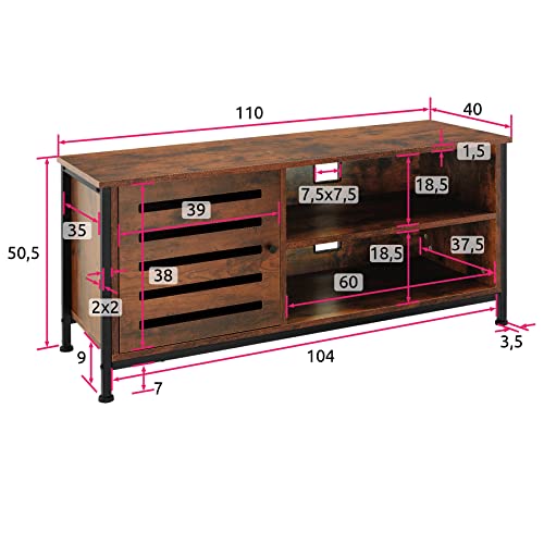 Tectake 801105 - Mueble bajo para televisor Galway 110x41,5x50,5cm, Mesa de televisión Estilo Industrial, Soporte para TV para Sala de Estar, mobiliario de Interior (Madera Industrial Oscura)