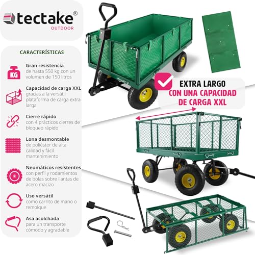 TecTake Carro de Transporte Carretilla de Mano de Jardin construccion MAX. Carga 550 kg