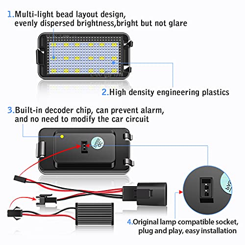 TECTICO LED Luces matrícula coche E-Mark ECE 6000K Blanco puro canbus No hay error Luz de matrícula Compatible con FSeat Altea Arosa Cordoba MK1 MK2 Ibiza Leon Toledo, 2 piezas