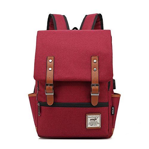 TEIMOSE J013 Mochila Portátil Casual del Trabajo Diario Camping Viaje, Mochila para Portátil Multiusos Daypacks con Puerto de Carga USB (wine red)