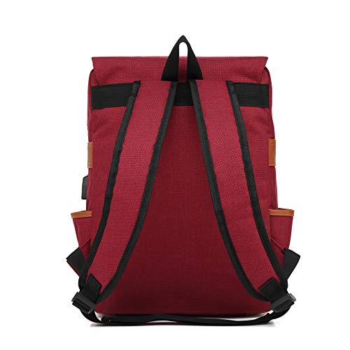 TEIMOSE J013 Mochila Portátil Casual del Trabajo Diario Camping Viaje, Mochila para Portátil Multiusos Daypacks con Puerto de Carga USB (wine red)