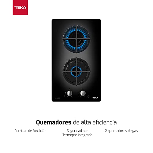 Teka CGB LUX 2G AL CI BUT - Placa de Gas Butano Modular de 30cm, 2 Quemadores, Parrillas de Fundición, 2 Fuegos, Color Negro