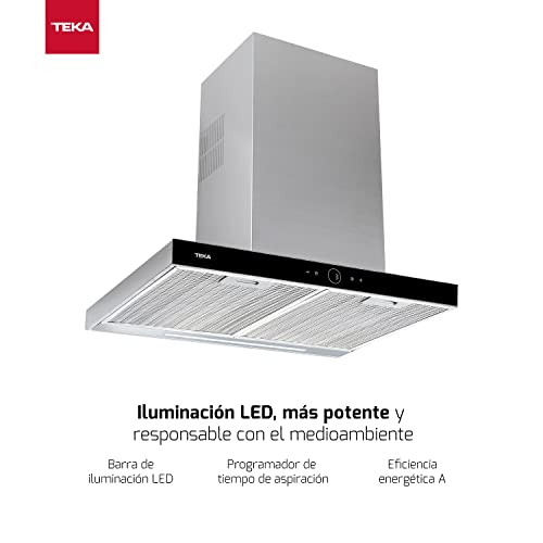 Teka DLH 786 T - Campana Extractora 70 cm, Mandos Digitales Touch Control con Display Blanco, 3 Velocidades + Intensiva, Programador del Tiempo, Iluminación Led, Color Acero Inoxidable y Negro