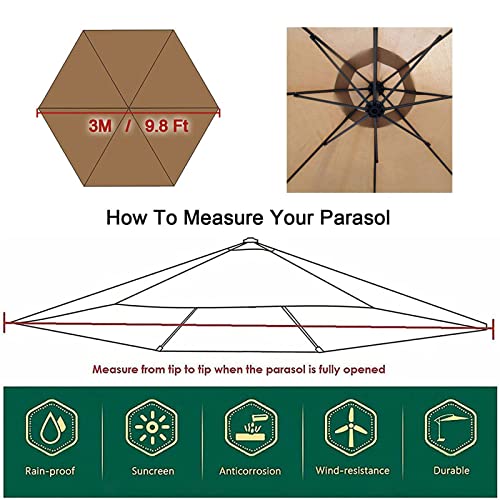 Teldo De Poliéster De Reemplazo para Sombrilla De Patio, 3M, 8 Costillas, Tela De Recambio para Sombrilla De Mesa, Sombrilla De Jardín, Protección UV, Impermeable(Size:3M- 8Ribs,Color:Caqui)