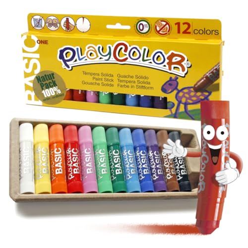 Tempera solida en barra playcolor escolar caja de 12 colores surtidos