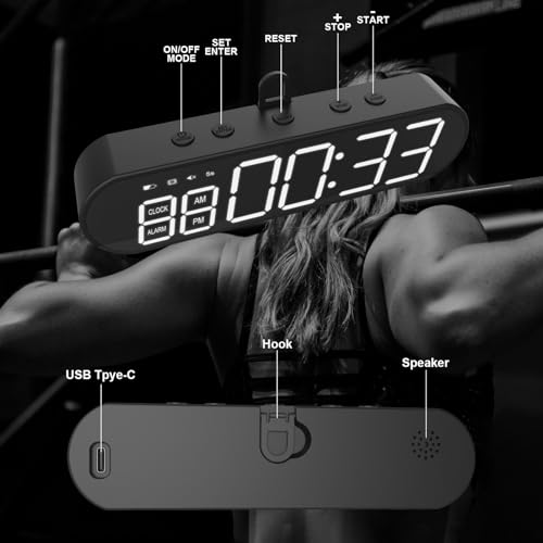 Temporizador de Gimnasio Portátil, Reloj de Entrenamiento con Imán Recargable por USB, Cronómetro de Intervalo de Visualización Grande con Zumbador, Temporizador de Boxeo HIIT