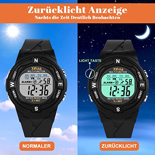 TENOCK Reloj Digital para NiñOs, Reloj Deportivo Led para NiñOs Y NiñAs, Resistente Al Agua, 50 M, Reloj Digital con Alarma, CronóMetro, Regalos para NiñOs De 4 A 12 AñOs (Negro)