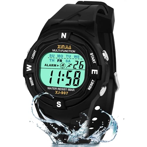 TENOCK Reloj Digital para NiñOs, Reloj Deportivo Led para NiñOs Y NiñAs, Resistente Al Agua, 50 M, Reloj Digital con Alarma, CronóMetro, Regalos para NiñOs De 4 A 12 AñOs (Negro)