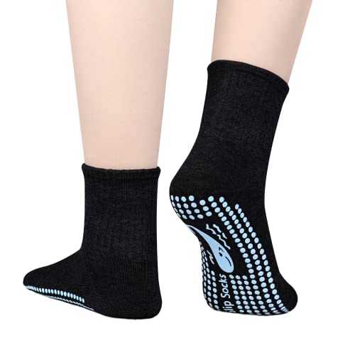 TENQUAN Calcetines Antideslizantes Mujer Hombre Niña Calcetin Antideslizante Tobilleros para Yoga Pilates Casa Gimnasio Deportivos Hospital (2 Pares, Negro, Unisex M, EU 39-42)