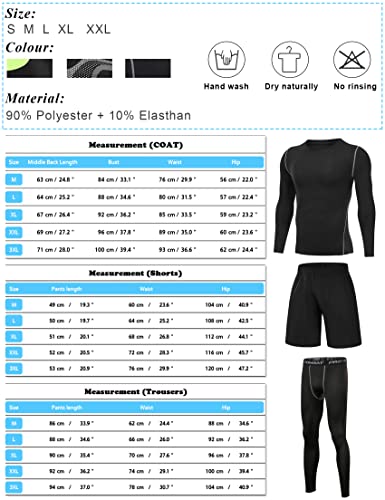 Terecey 3 Piezas Conjunto de Compresion Hombre Camisetas Manga Larga Cuello Redondo + Mallas Deporte Hombre + Pantalones Cortos para Running Correr Gym Fitness