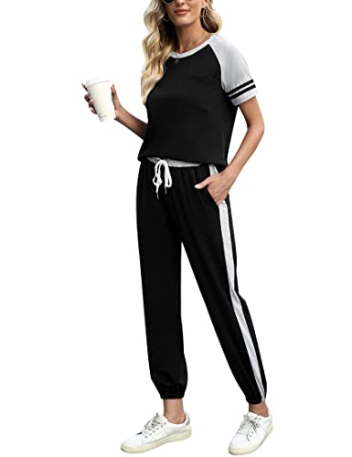 Terecey Chandal Mujer Completo de Algodón Conjunto Completo Chándal Mujer con Manga Corta Conjunto Casual de 2 Piezas Sudadera y Pantalones Conjunto Deportivo Mujer