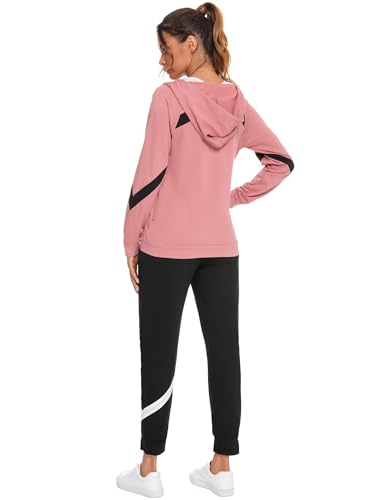 Terecey Conjunto Chándal Mujer Invierno, 2 Piezas Chándal Mujer Completo, Traje Deportivo de Manga Larga Sudadera con Cremallera y Pantalón Larga（Rosado，XXL