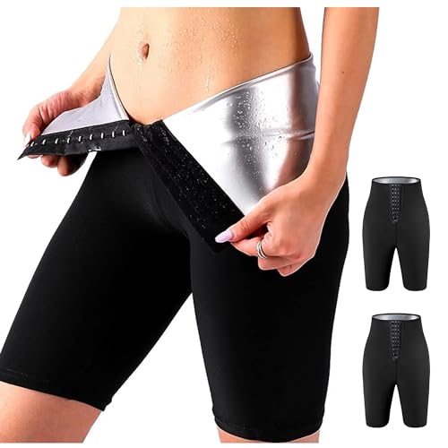 TERNOS - X2 Pantalones Sauna Adelgazantes de Mujer - Pantalón Corto de Sudoración con Cintura Alta - Pantalon Efecto Sauna Ajustable – Leggins Reductores Compresión Térmica para Gym o Fitness (L)