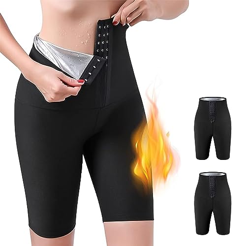 TERNOS - X2 Pantalones Sauna Adelgazantes de Mujer - Pantalón Corto de Sudoración con Cintura Alta - Pantalon Efecto Sauna Ajustable – Leggins Reductores Compresión Térmica para Gym o Fitness (L)