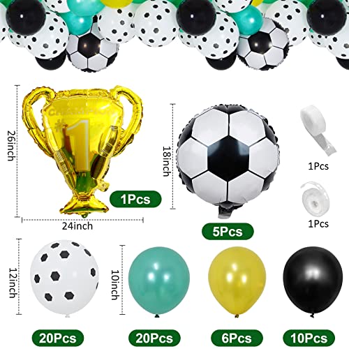 Teselife Kit de Arco Guirnalda de Globos Fútbol, 65 Piezas Verde Blancos Negros Decoración Cumpleaños Globos para Fiestas Temáticas Fútbol Globo Niños Niñas Aficionados al Fútbol Accesorios Fiesta