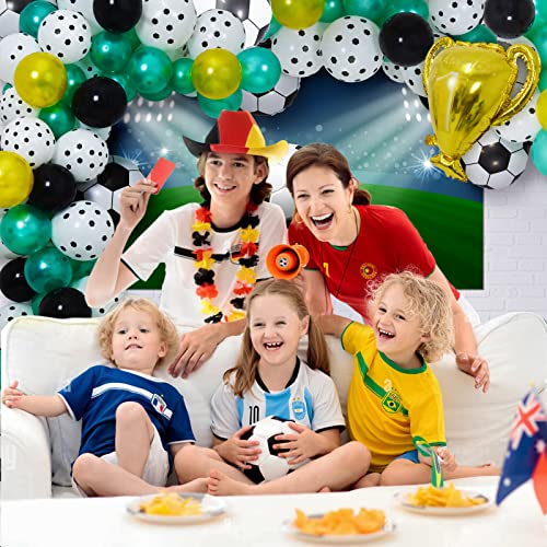 Teselife Kit de Arco Guirnalda de Globos Fútbol, 65 Piezas Verde Blancos Negros Decoración Cumpleaños Globos para Fiestas Temáticas Fútbol Globo Niños Niñas Aficionados al Fútbol Accesorios Fiesta