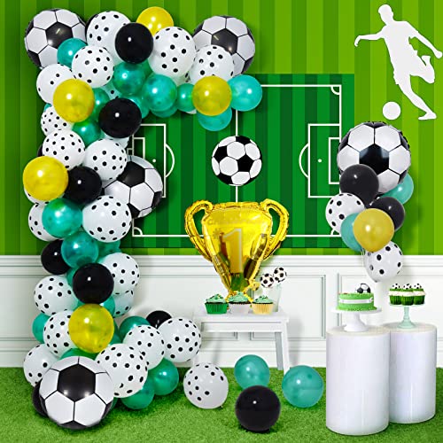 Teselife Kit de Arco Guirnalda de Globos Fútbol, 65 Piezas Verde Blancos Negros Decoración Cumpleaños Globos para Fiestas Temáticas Fútbol Globo Niños Niñas Aficionados al Fútbol Accesorios Fiesta