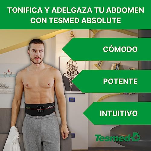 TESMED Absolute: Cinturón para Electroestimulación de Abdominales Centrales y Laterales - Recargable por USB, 15 Programas, 99 Intensidades - Inalámbrico, Unisex