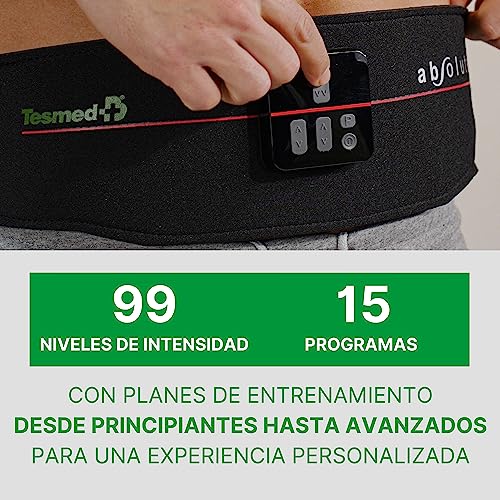 TESMED Absolute: Cinturón para Electroestimulación de Abdominales Centrales y Laterales - Recargable por USB, 15 Programas, 99 Intensidades - Inalámbrico, Unisex