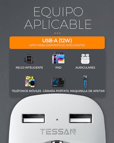 TESSAN 2 Paquetes Adaptador Enchufe UK, Adaptador Enchufe Irlanda con 2 USB, Adaptador Enchufe Ingles a Español para Reino Unido Irlanda Escocia Britanico Maldivas, Adaptador Tipo G