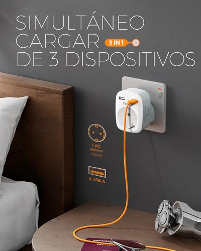 TESSAN 2 Paquetes Adaptador Enchufe UK, Adaptador Enchufe Irlanda con 2 USB, Adaptador Enchufe Ingles a Español para Reino Unido Irlanda Escocia Britanico Maldivas, Adaptador Tipo G