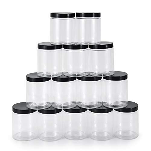 testyu 250ml Transparente Botes Cocina, 14 Piezas Bote de Plástico Transparente, Frascos de Plástico con Tapa para Cremas Corporales, Lociones, Slime, Cuentas, Joyas, Comida Seca