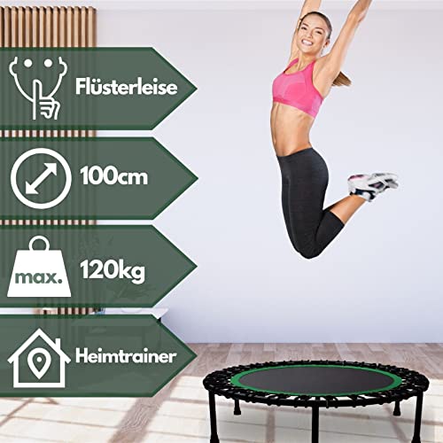 TETrend Mini trampolín de 100 cm como dispositivo de fitness para el hogar, una bicicleta estática que sirve como dispositivo de adelgazamiento con bandas elásticas extra silenciosas que favorecen