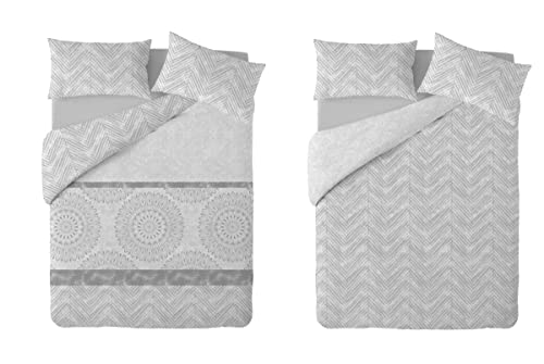 Textilhome - Juego Funda nórdica Estampada Reversible Mandala, Edredón Nórdico para Cama 135/150 (240x220cm) - Incluye 2 Fundas Almohada 70x40cm. Color Gris