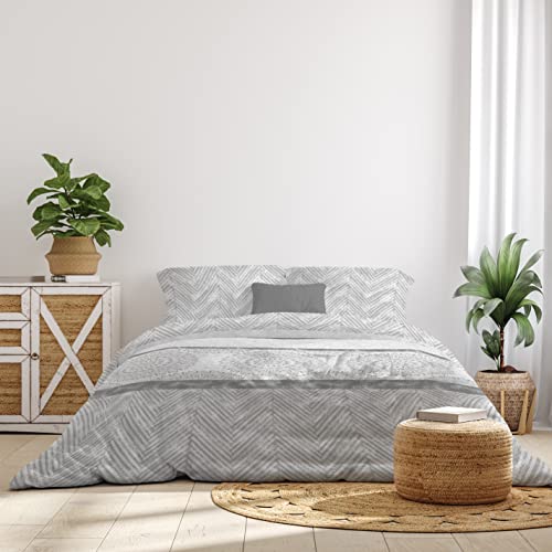 Textilhome - Juego Funda nórdica Estampada Reversible Mandala, Edredón Nórdico para Cama 135/150 (240x220cm) - Incluye 2 Fundas Almohada 70x40cm. Color Gris