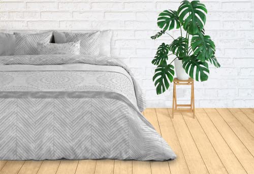 Textilhome - Juego Funda nórdica Estampada Reversible Mandala, Edredón Nórdico para Cama 135/150 (240x220cm) - Incluye 2 Fundas Almohada 70x40cm. Color Gris