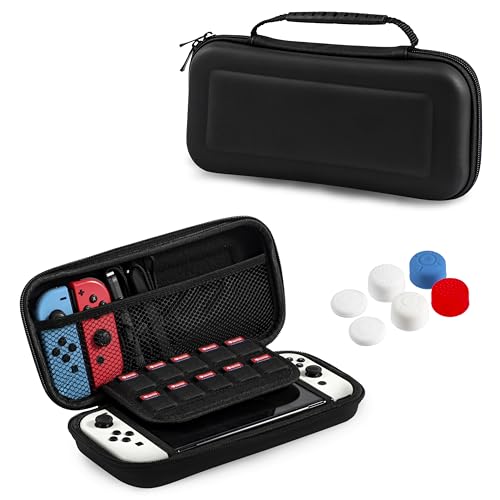 Teyomi Funda Compatible con Nintendo Switch OLED, Funda Switch OLED Transparente Dockable, Switch OLED Accesorios con Bolsa, Protector de Pantalla, Funda para Joy-con, Gorra de Joystick (Negro)