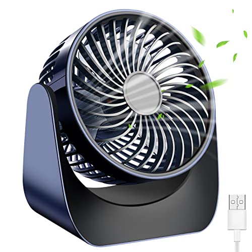 Tgkoddo Ventilador Usb, Ventilador Pequeño, Mini Ventilador Silencioso Rotación de 360°, 3 Speed Portable Ventilador de Mesa Con 1,5m Cable USB Para Oficina/Coche/Viaje/Camping (Azul Oscuro)